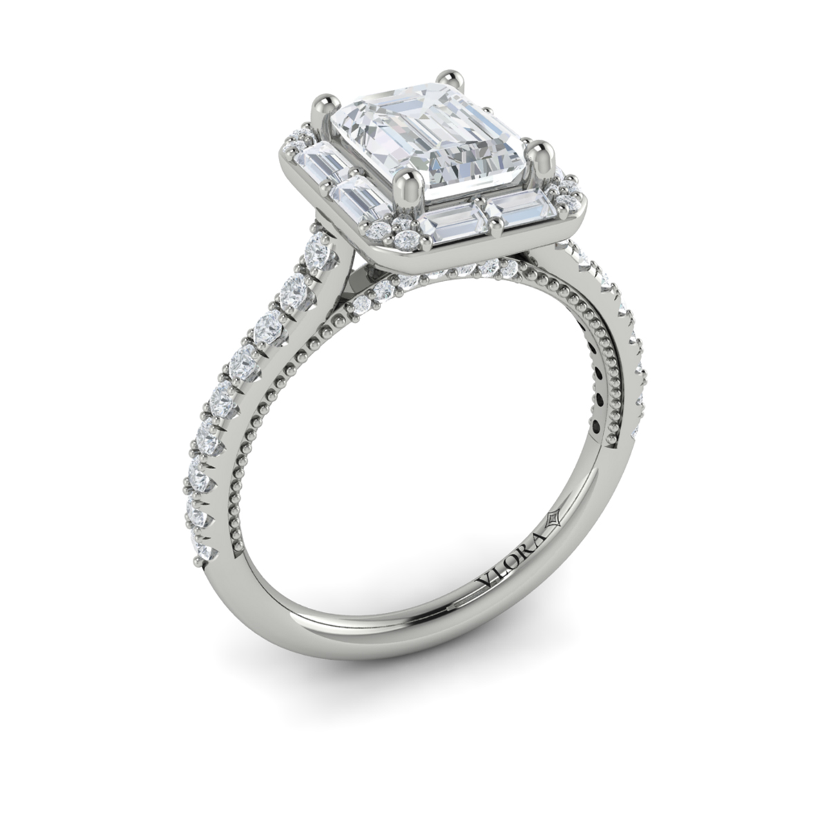 Deco Elegance Emerald Cut Halo Engagement Ring
