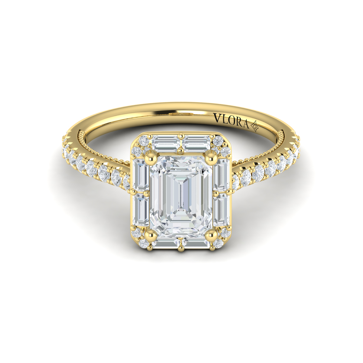 Deco Elegance Emerald Cut Halo Engagement Ring