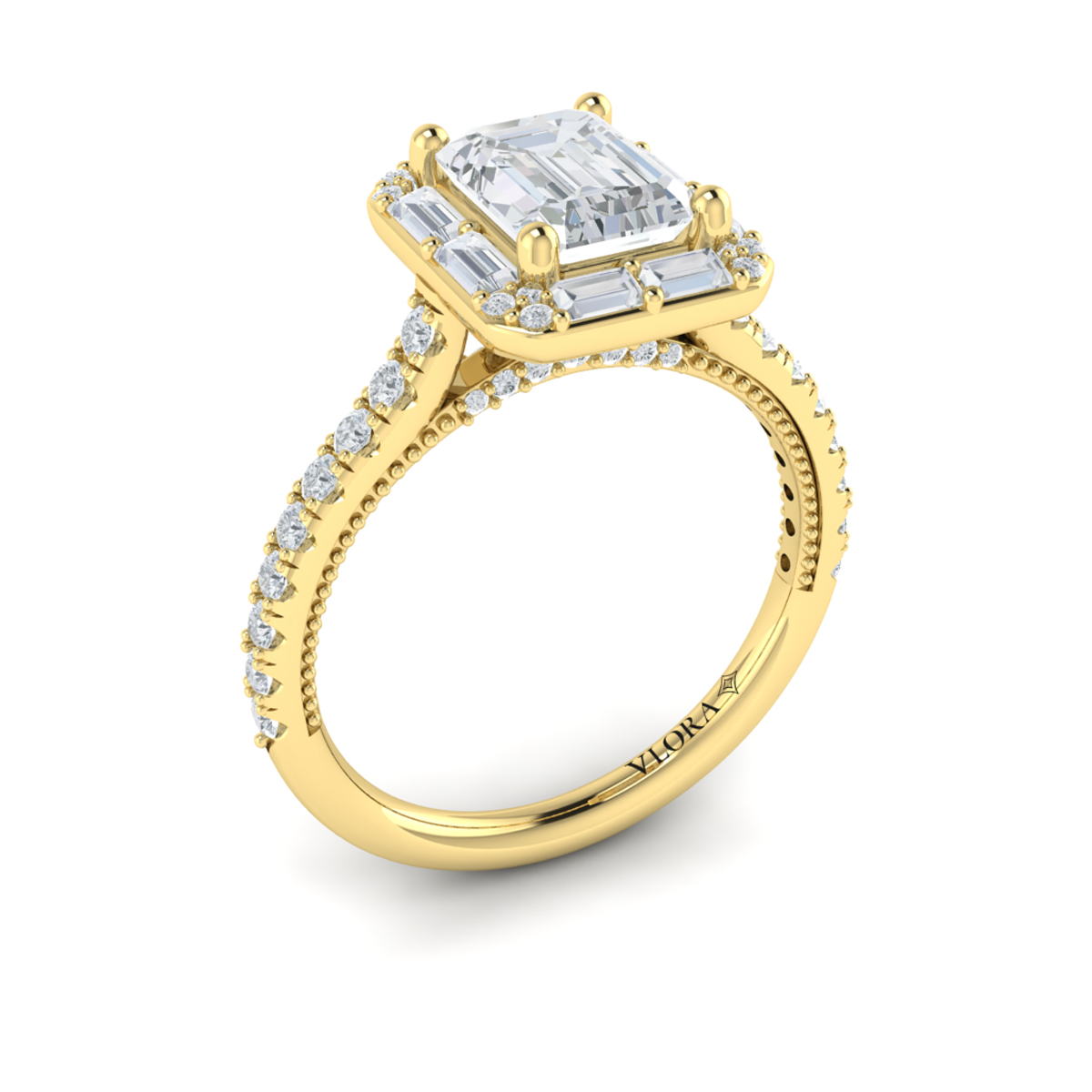 Deco Elegance Emerald Cut Halo Engagement Ring