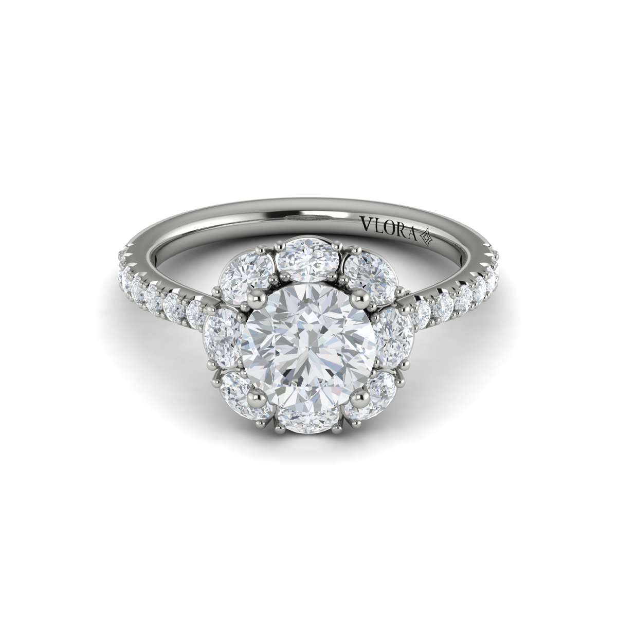 Unique Oval Halo Round Engagement Ring