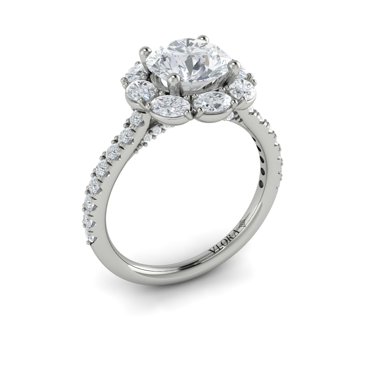 Unique Oval Halo Round Engagement Ring