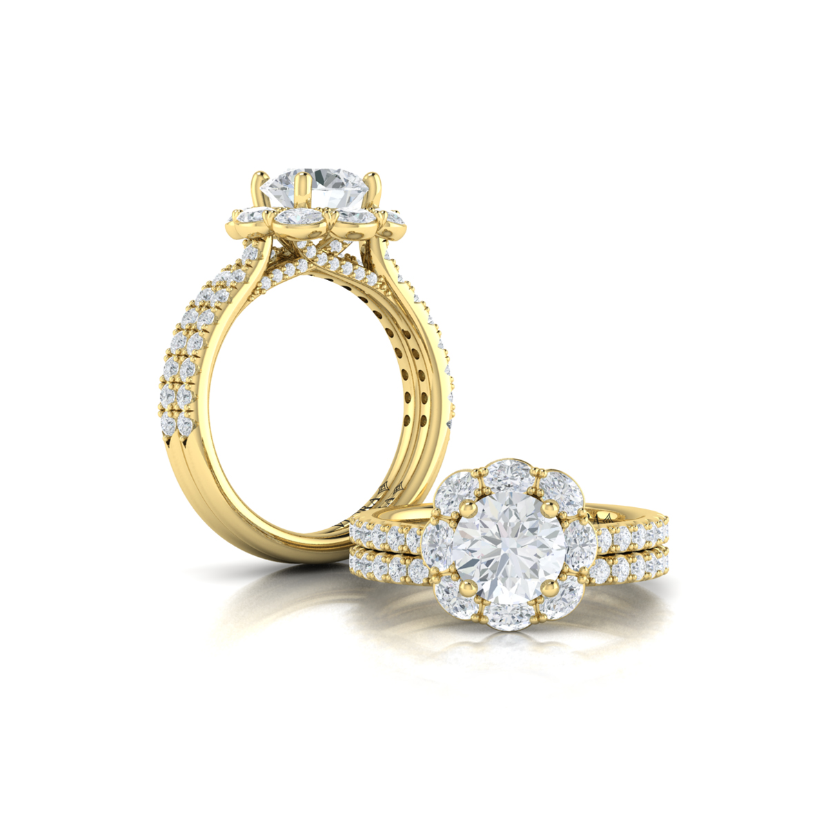 Unique Oval Halo Round Engagement Ring