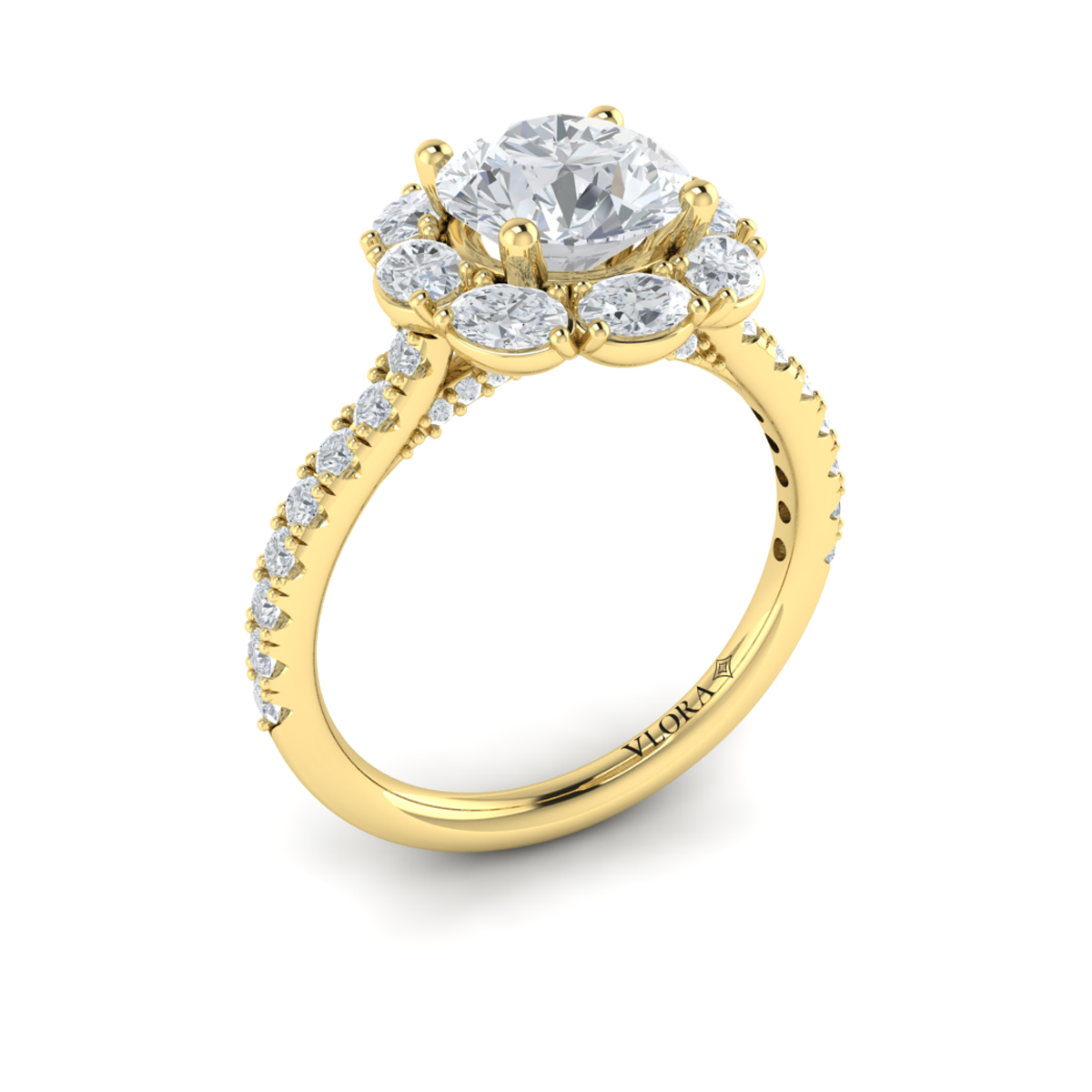 Unique Oval Halo Round Engagement Ring