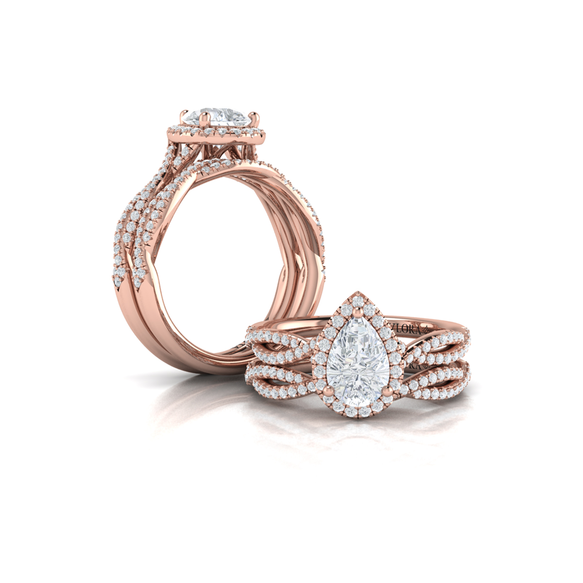 Entwined Pear Halo Engagement Ring