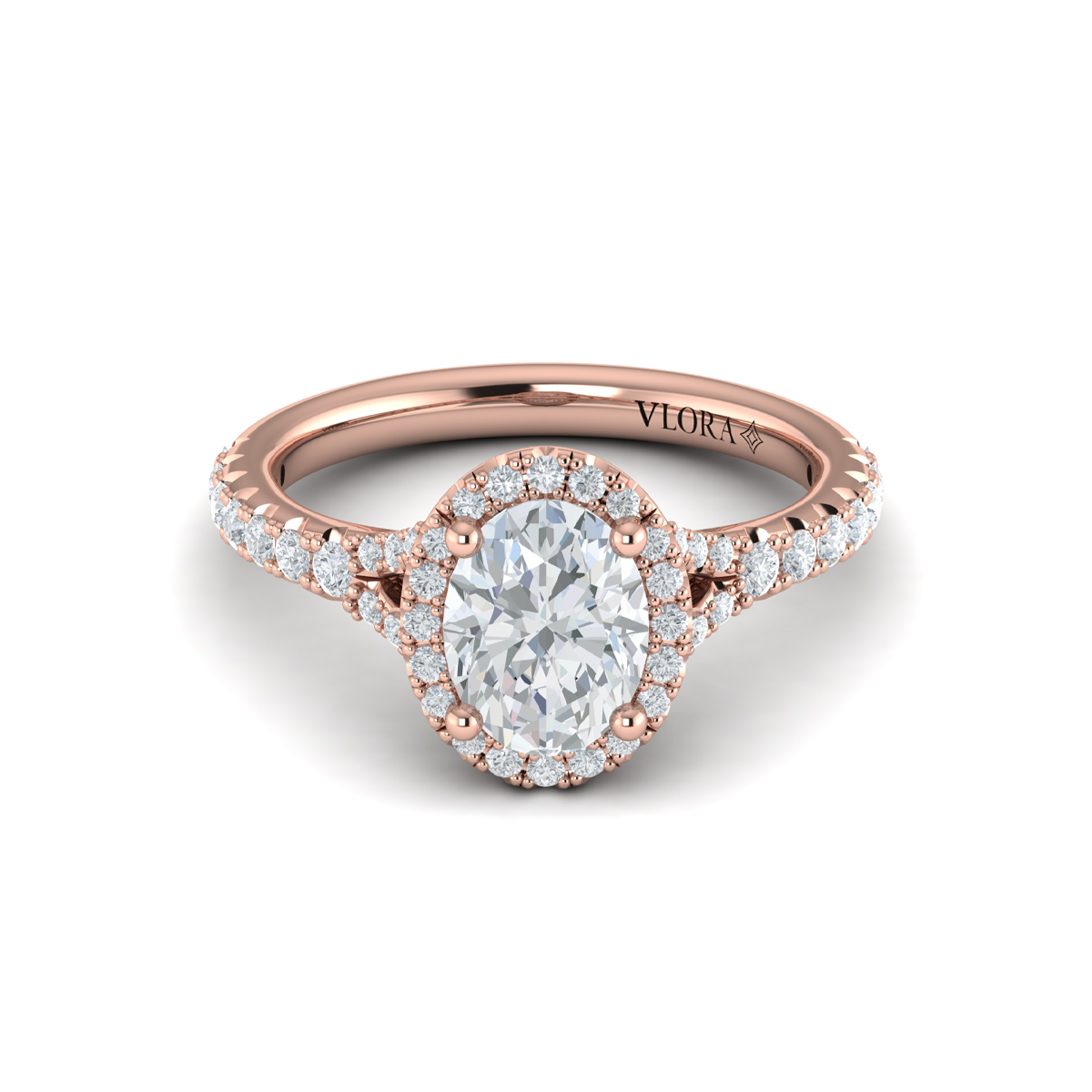 Timeless Halo Split Shank Oval Engagement Ring