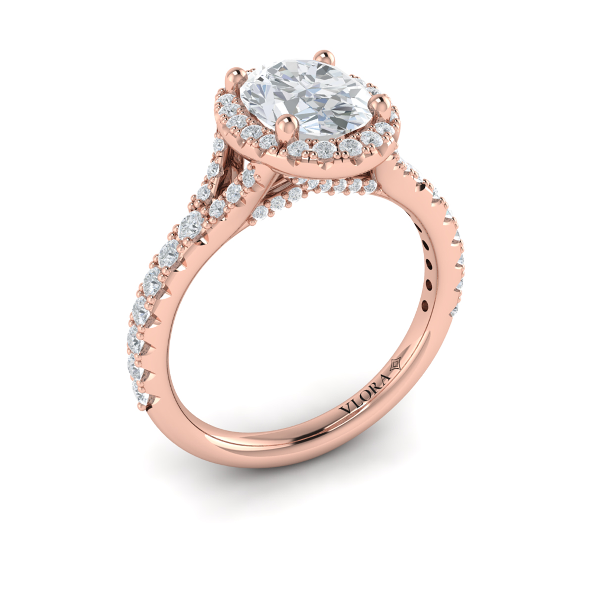 Timeless Halo Split Shank Oval Engagement Ring