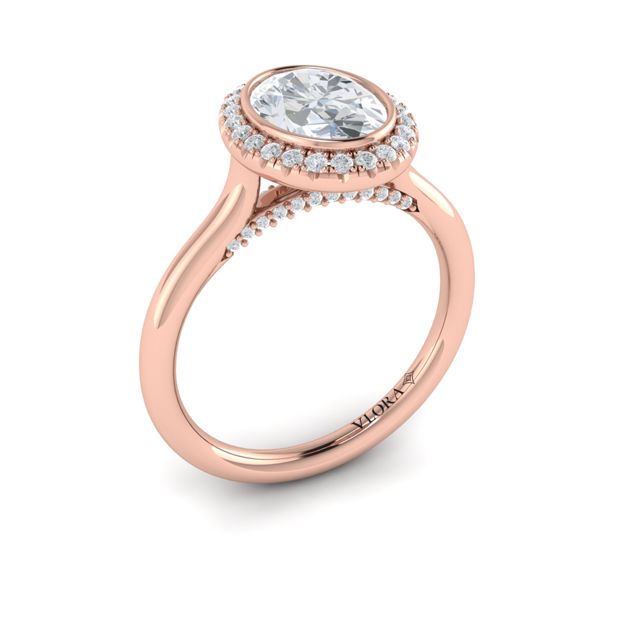Regal Halo Oval Bezel Engagement Ring
