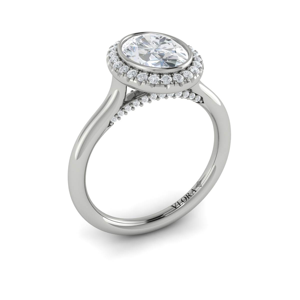 Regal Halo Oval Bezel Engagement Ring