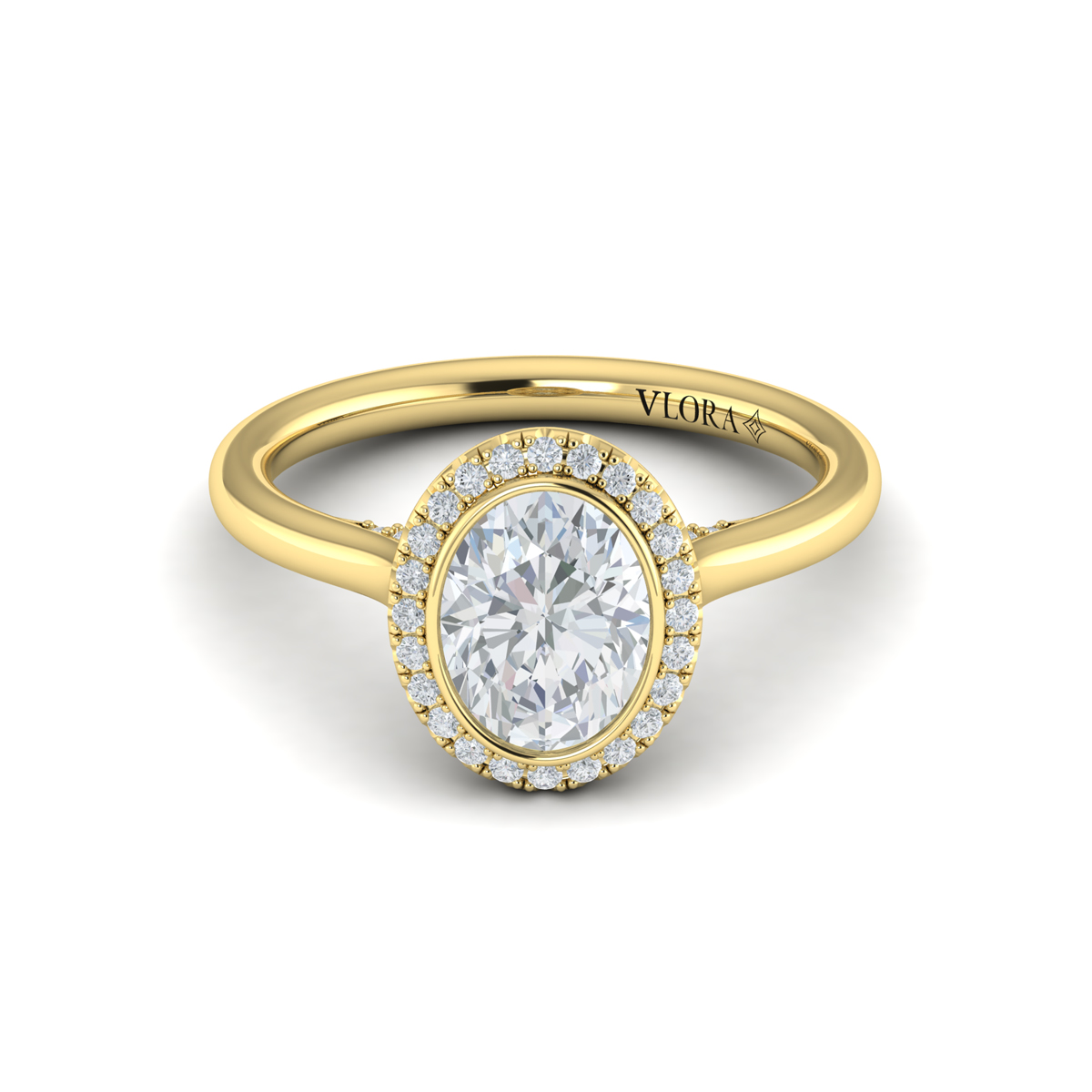 Regal Halo Oval Bezel Engagement Ring