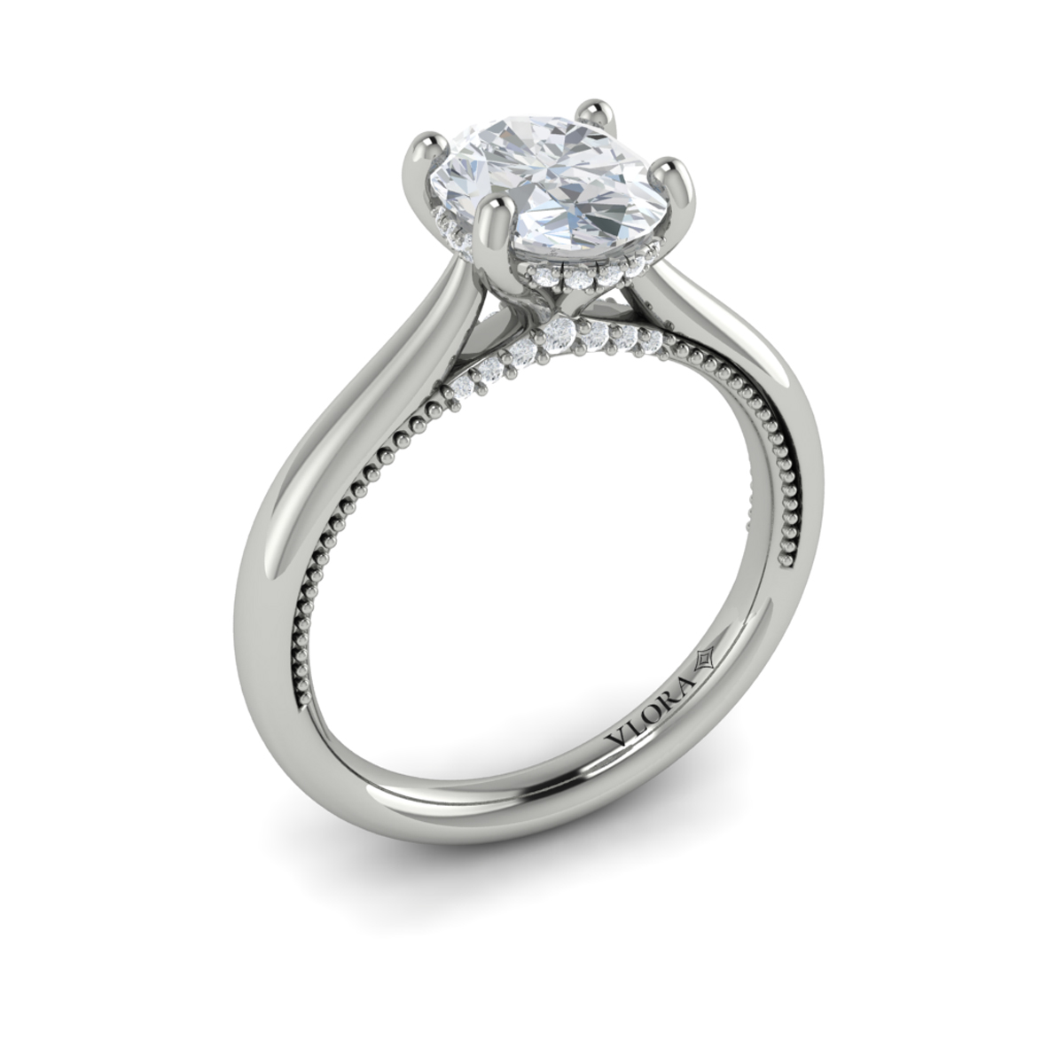 Modern Vintage Solitaire Engagement Ring with Hidden Halo