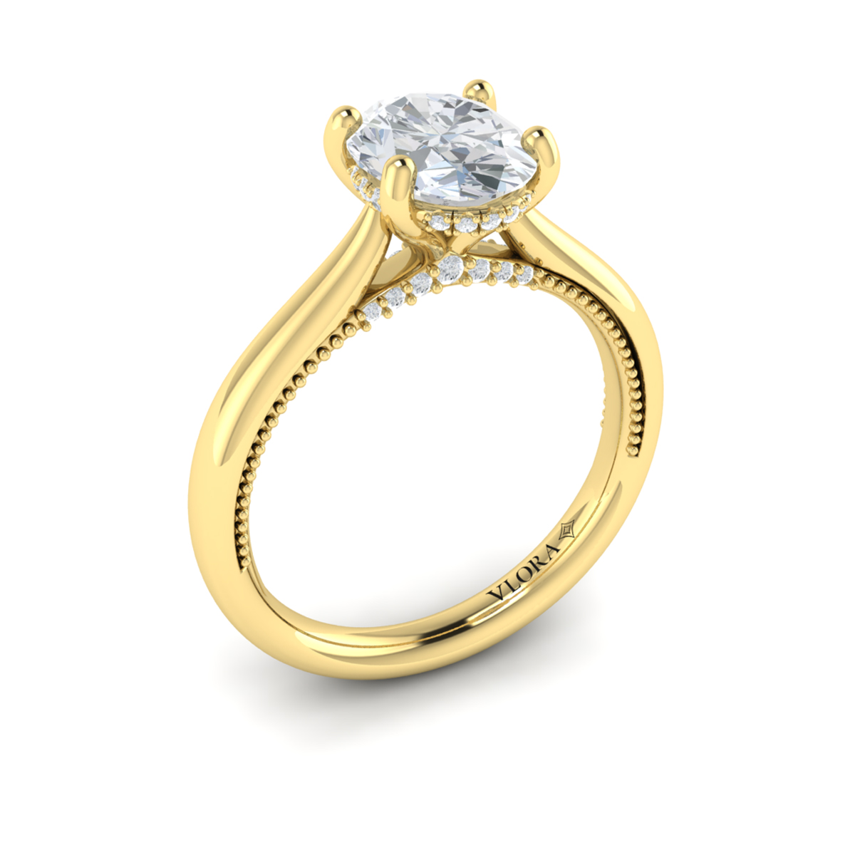 Modern Vintage Solitaire Engagement Ring with Hidden Halo