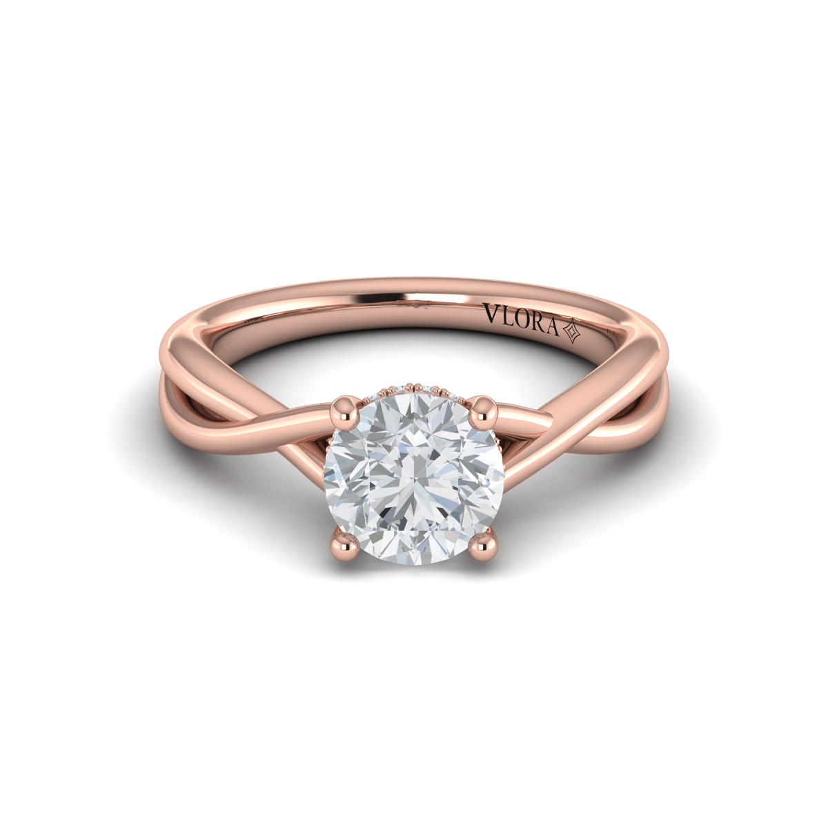 Entwined Solitaire Engagement Ring with Hidden Halo