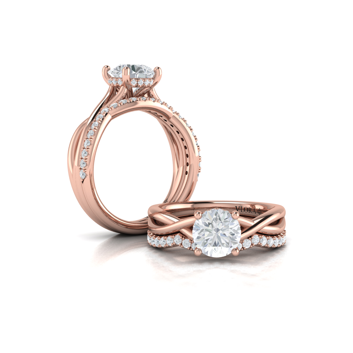 Entwined Solitaire Engagement Ring with Hidden Halo