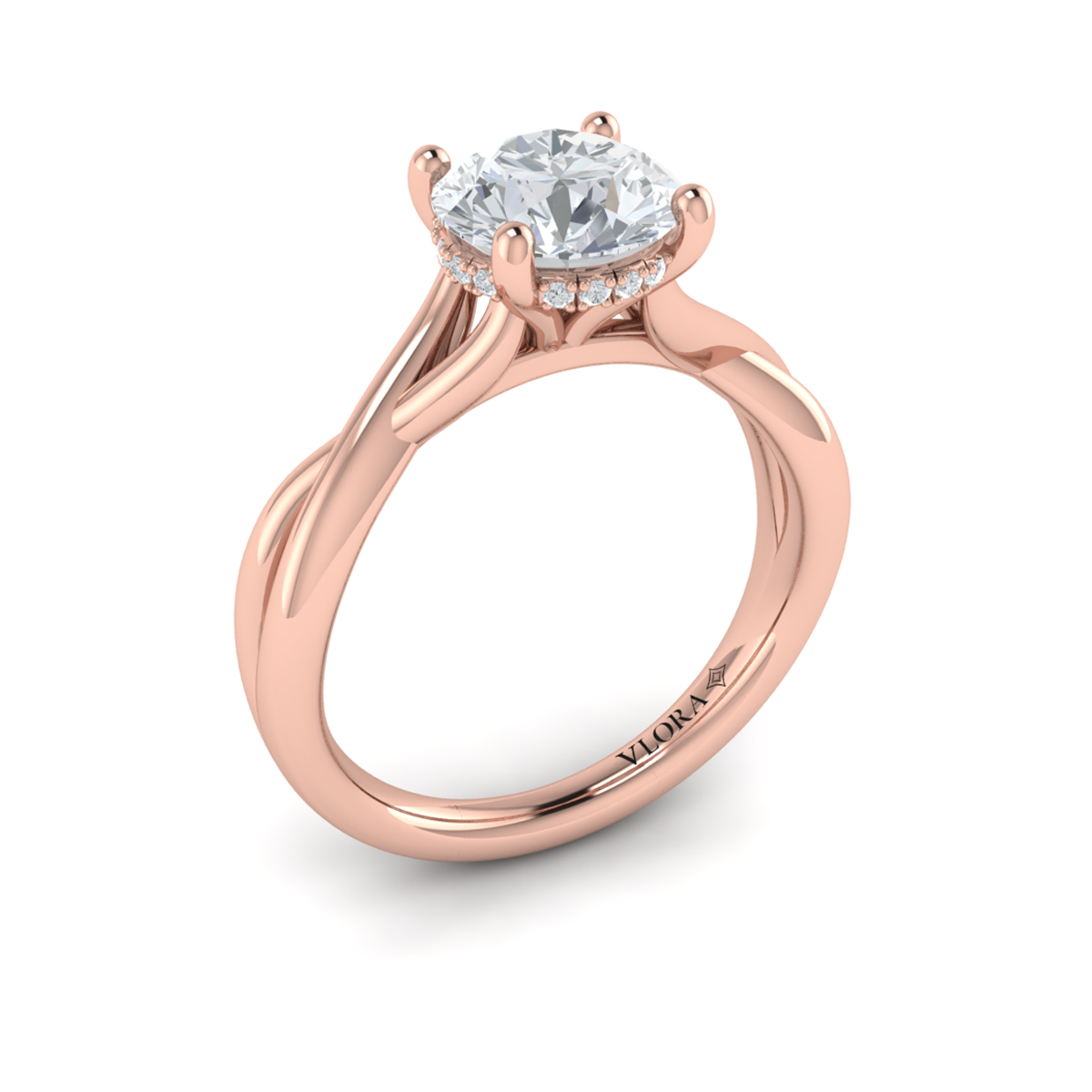Entwined Solitaire Engagement Ring with Hidden Halo