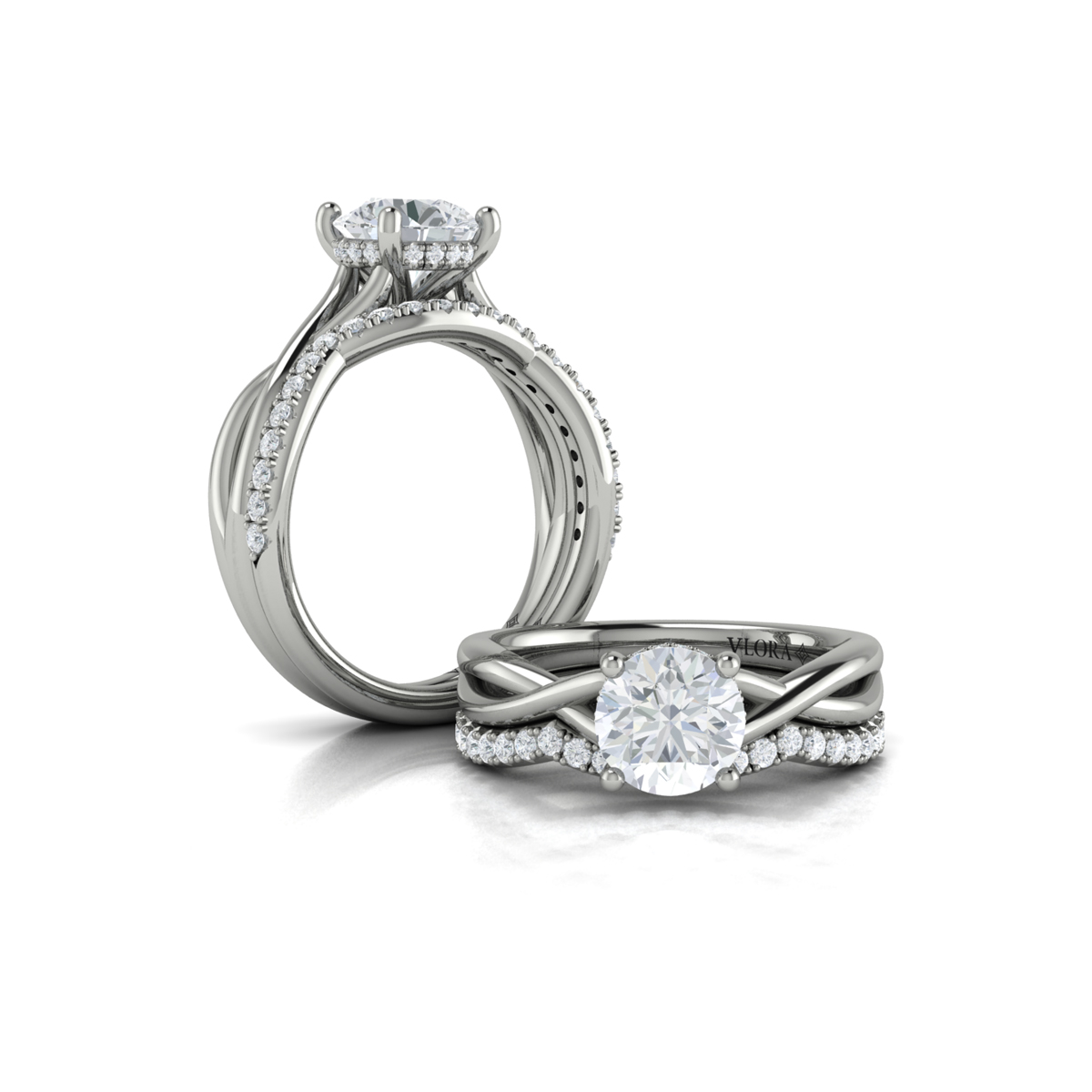 Entwined Solitaire Engagement Ring with Hidden Halo