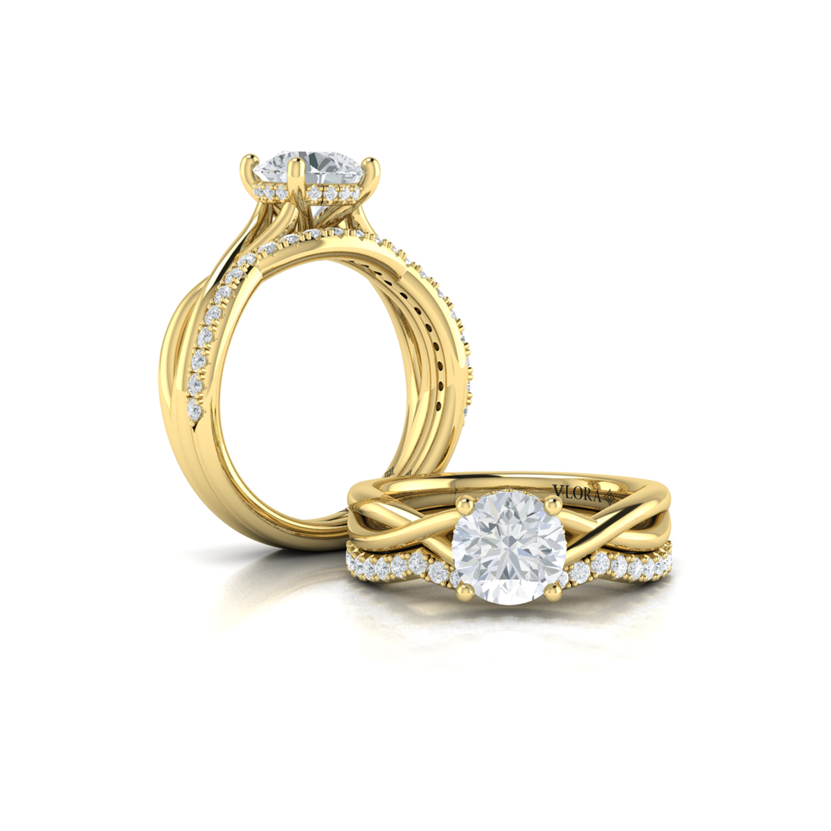 Entwined Solitaire Engagement Ring with Hidden Halo
