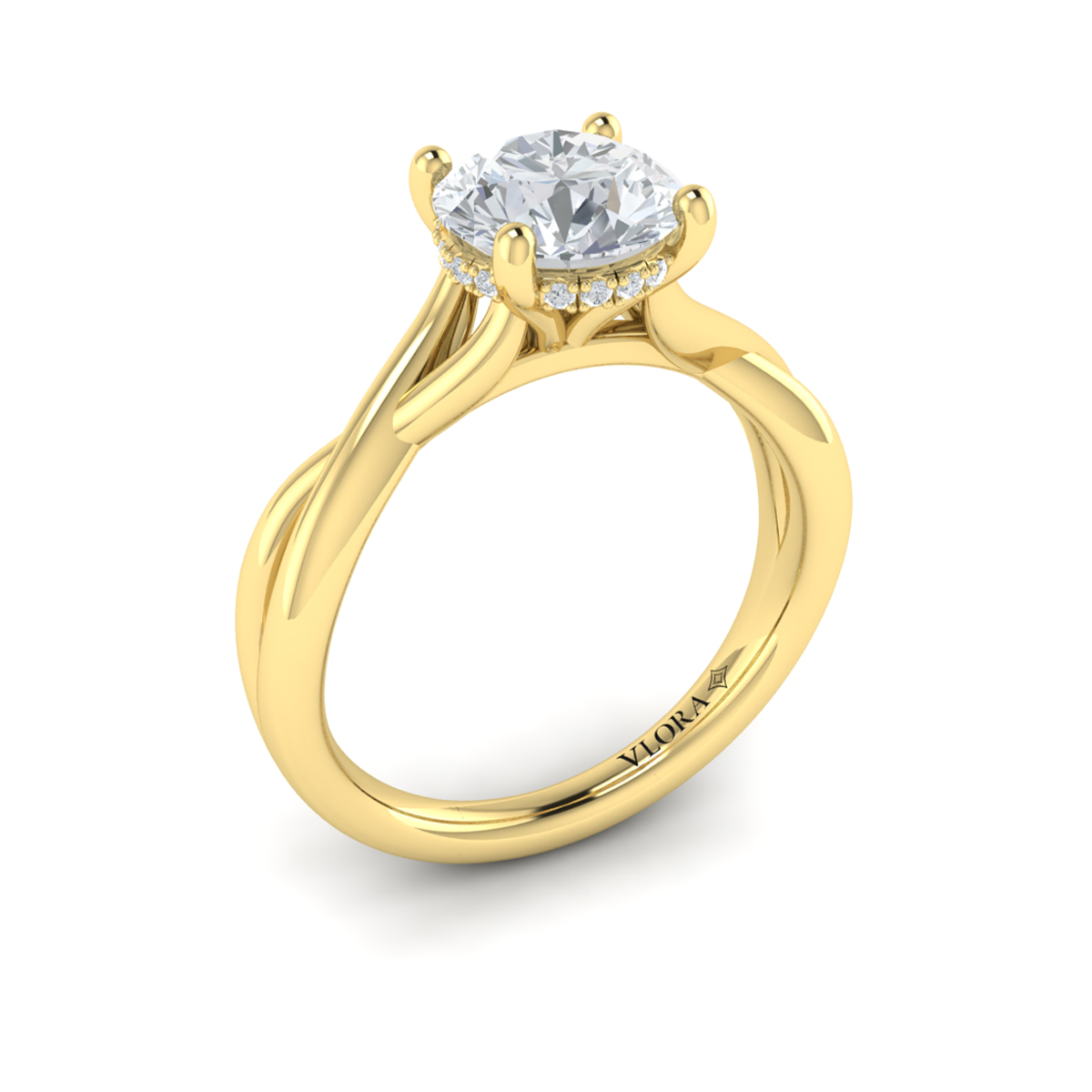Entwined Solitaire Engagement Ring with Hidden Halo