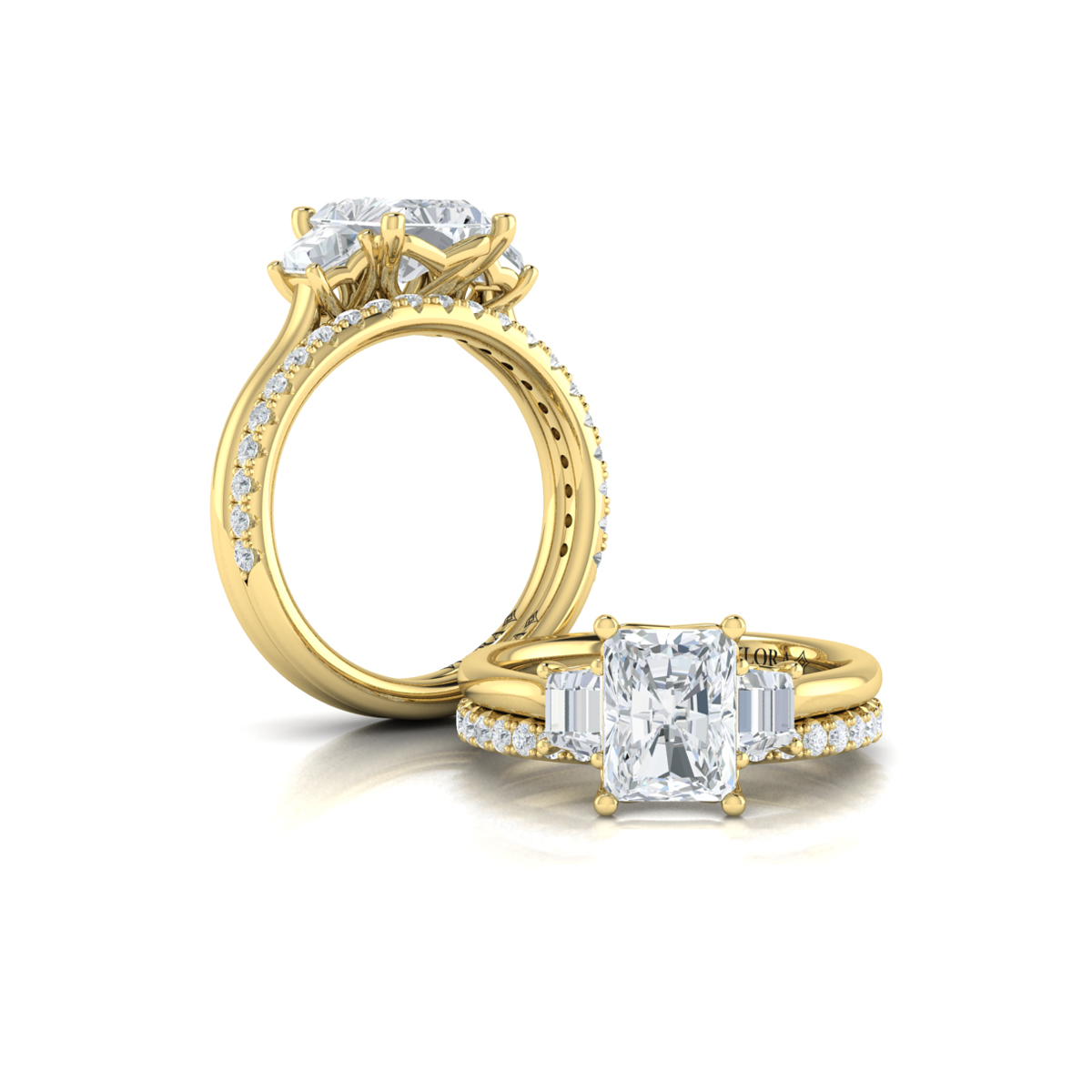 Tapestry Three Stone Emerald Cut Engagement Ring