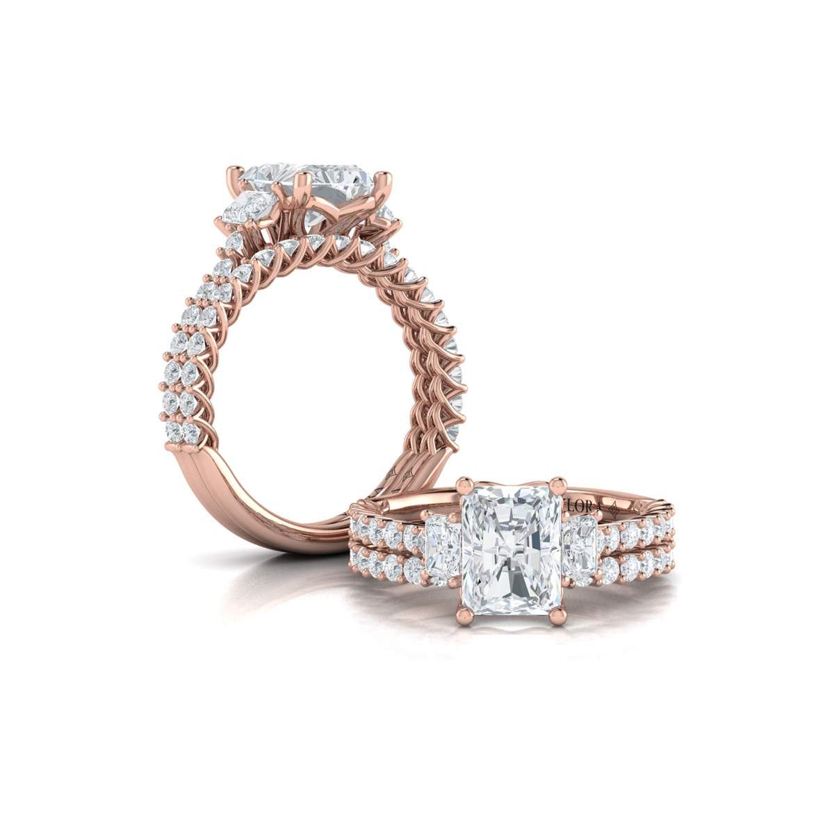 Interwoven Emerald Cut Three Stone Engagement Ring