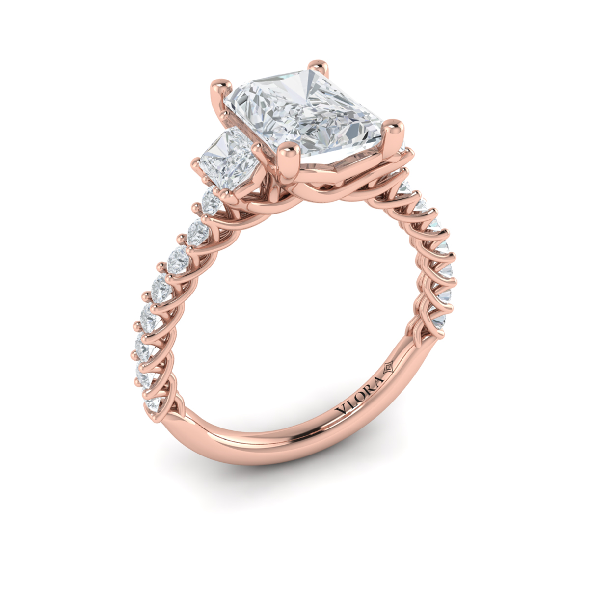Interwoven Emerald Cut Three Stone Engagement Ring