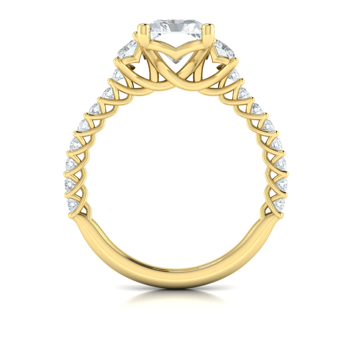 Interwoven Emerald Cut Three Stone Engagement Ring