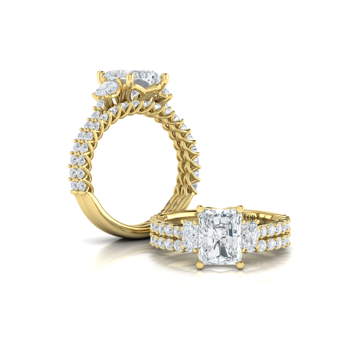 Interwoven Emerald Cut Three Stone Engagement Ring