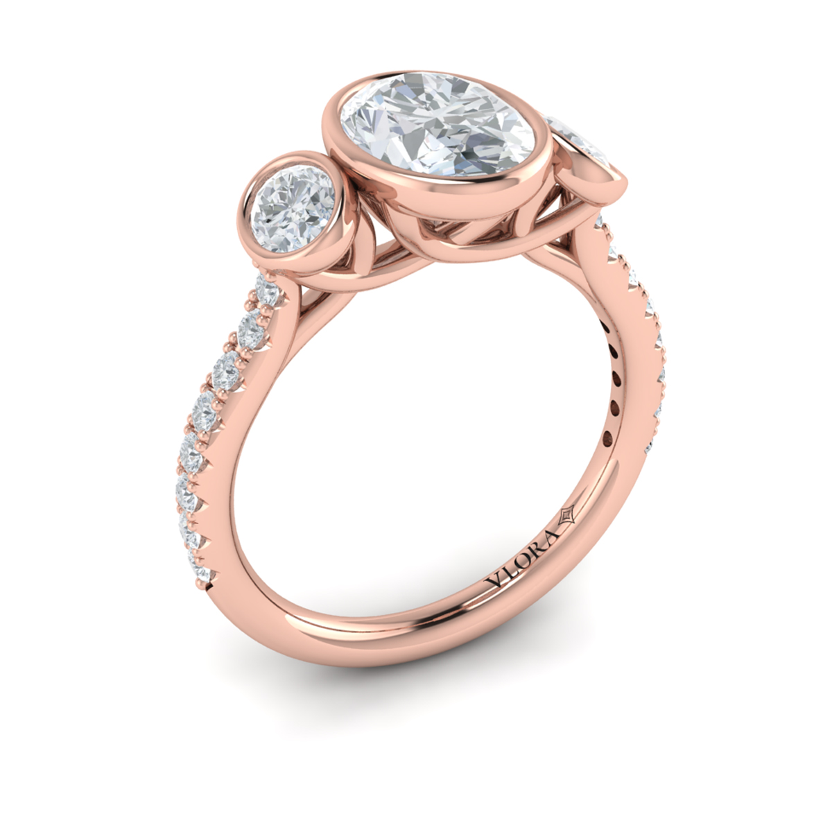 Trio Oval Bezel Engagement Ring