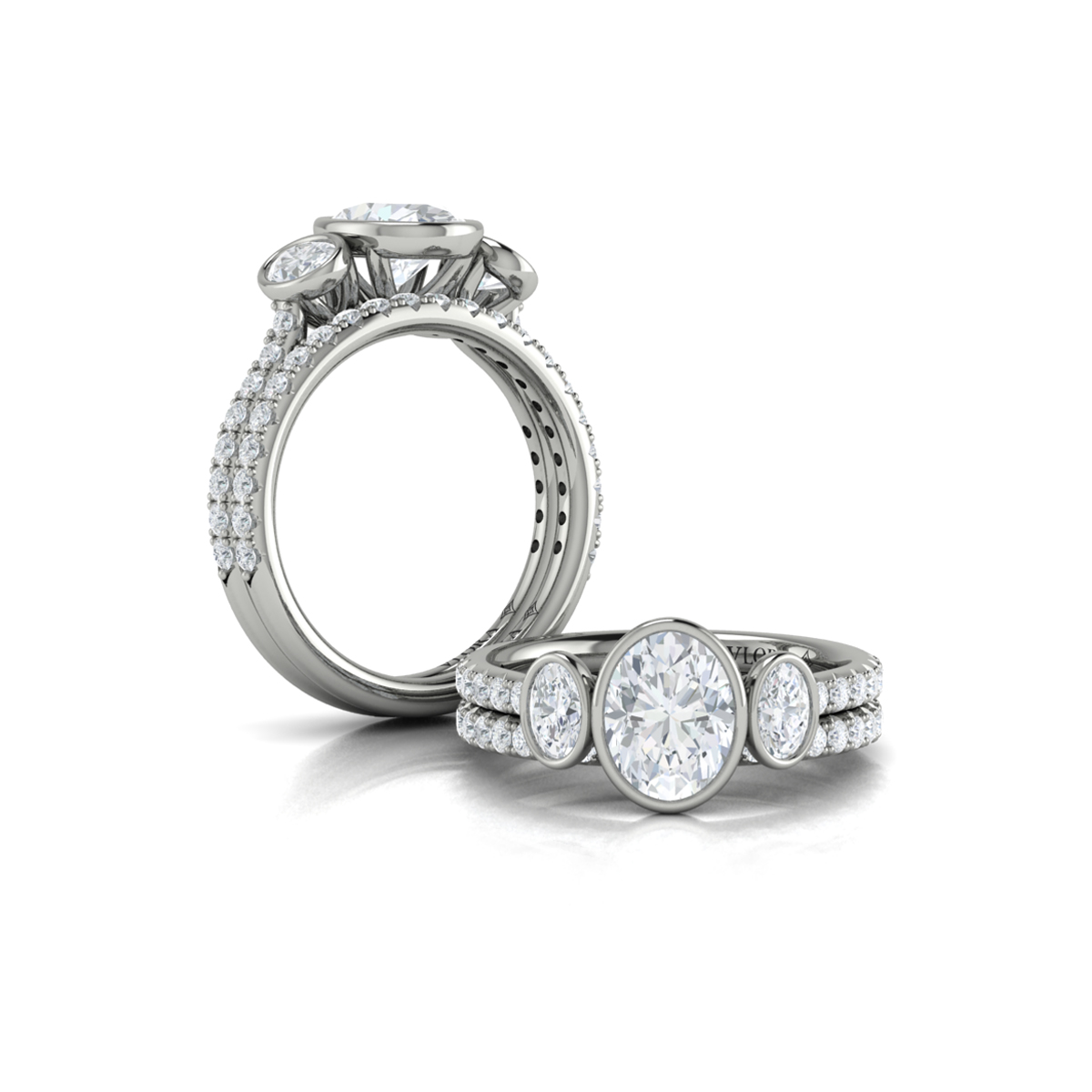 Trio Oval Bezel Engagement Ring