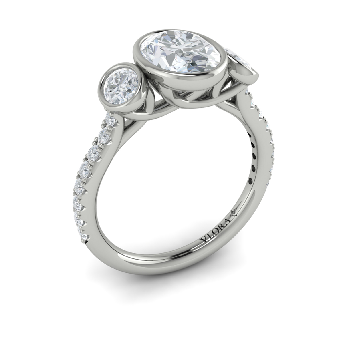 Trio Oval Bezel Engagement Ring