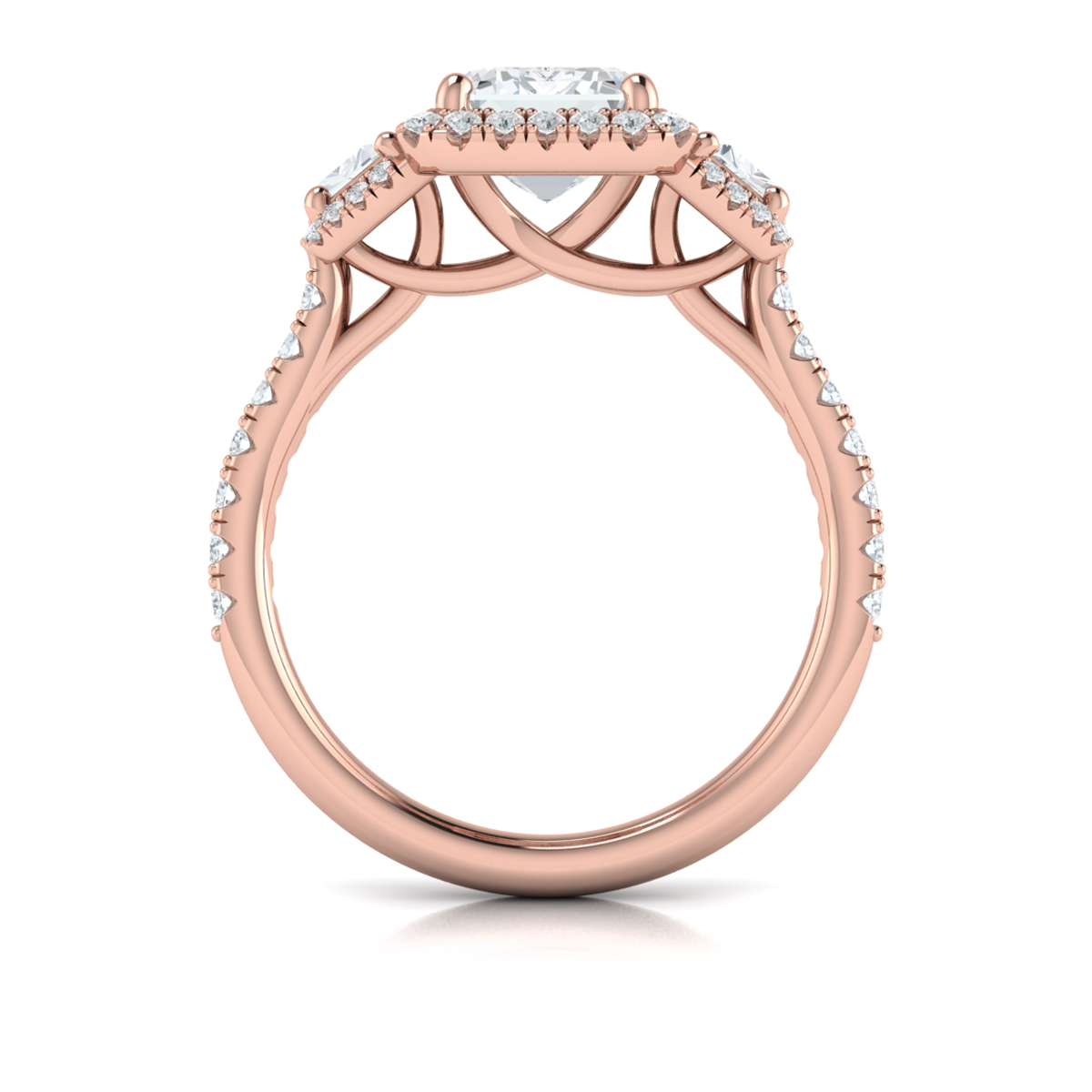 Trio Emerald Cut Halo Engagement Ring