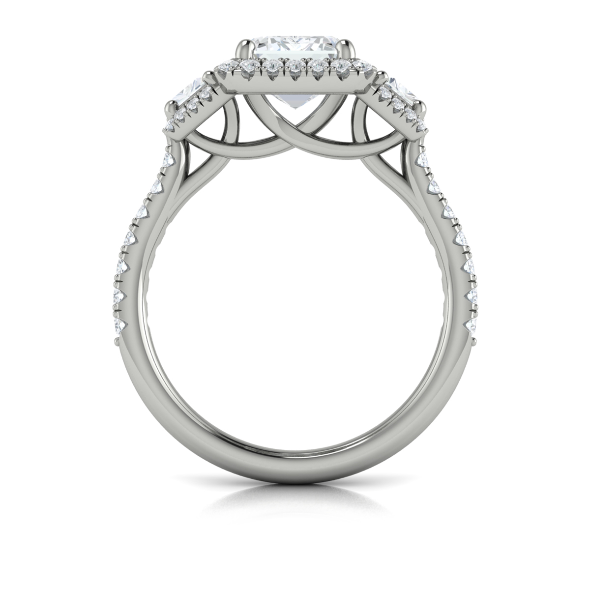 Trio Emerald Cut Halo Engagement Ring