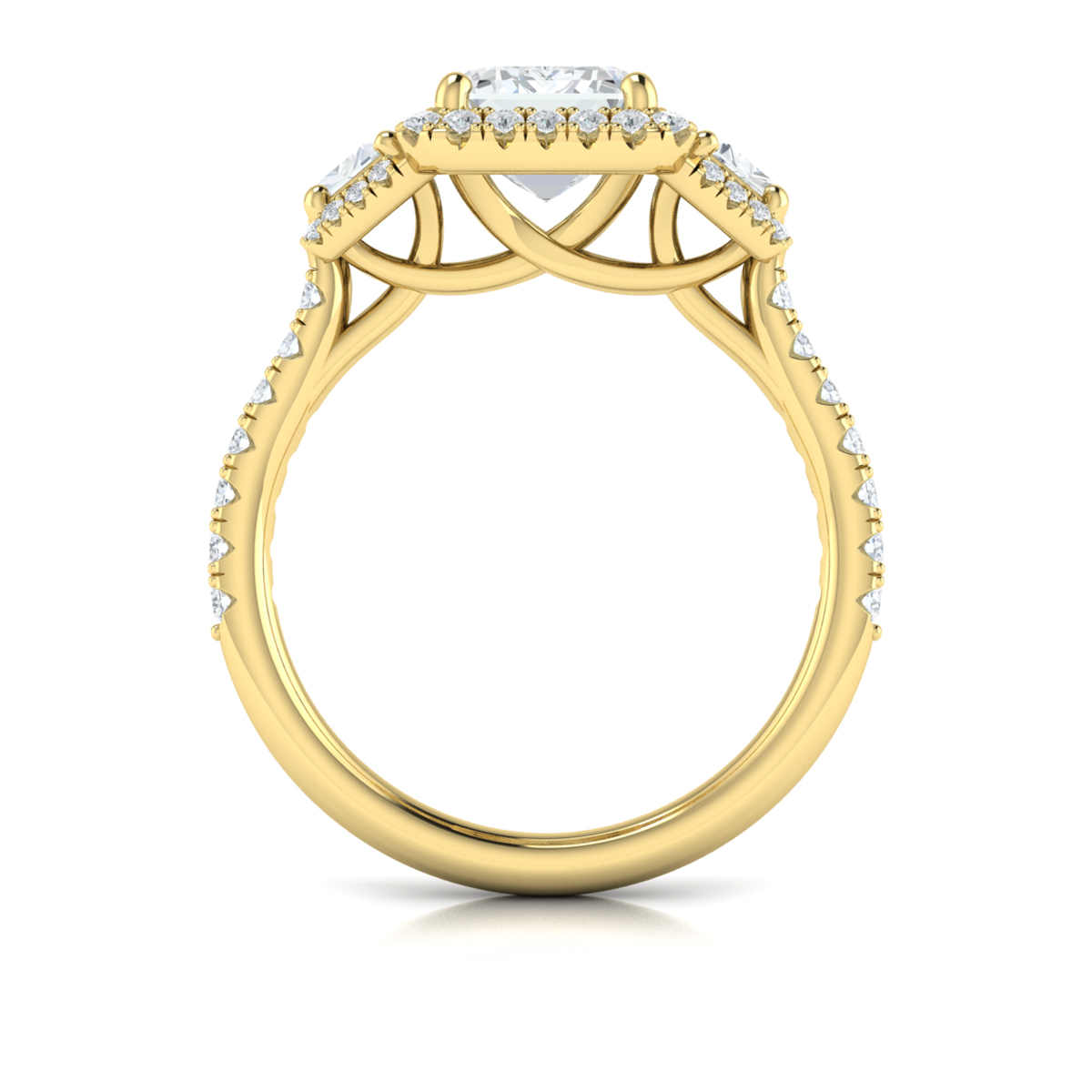 Trio Emerald Cut Halo Engagement Ring