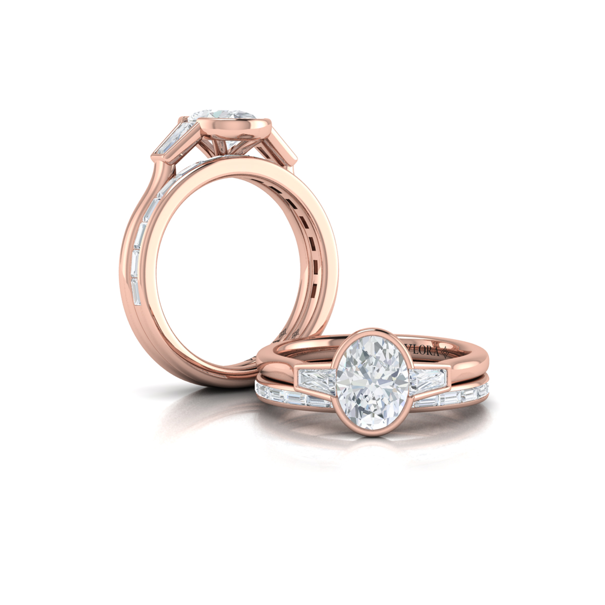Modern Trio Oval Bezel Engagement Ring