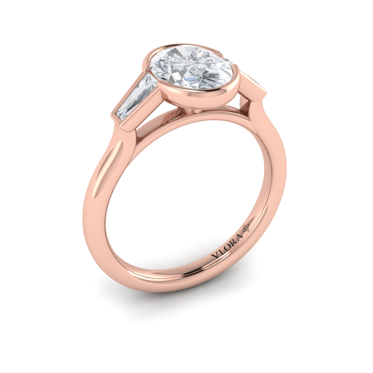Modern Trio Oval Bezel Engagement Ring