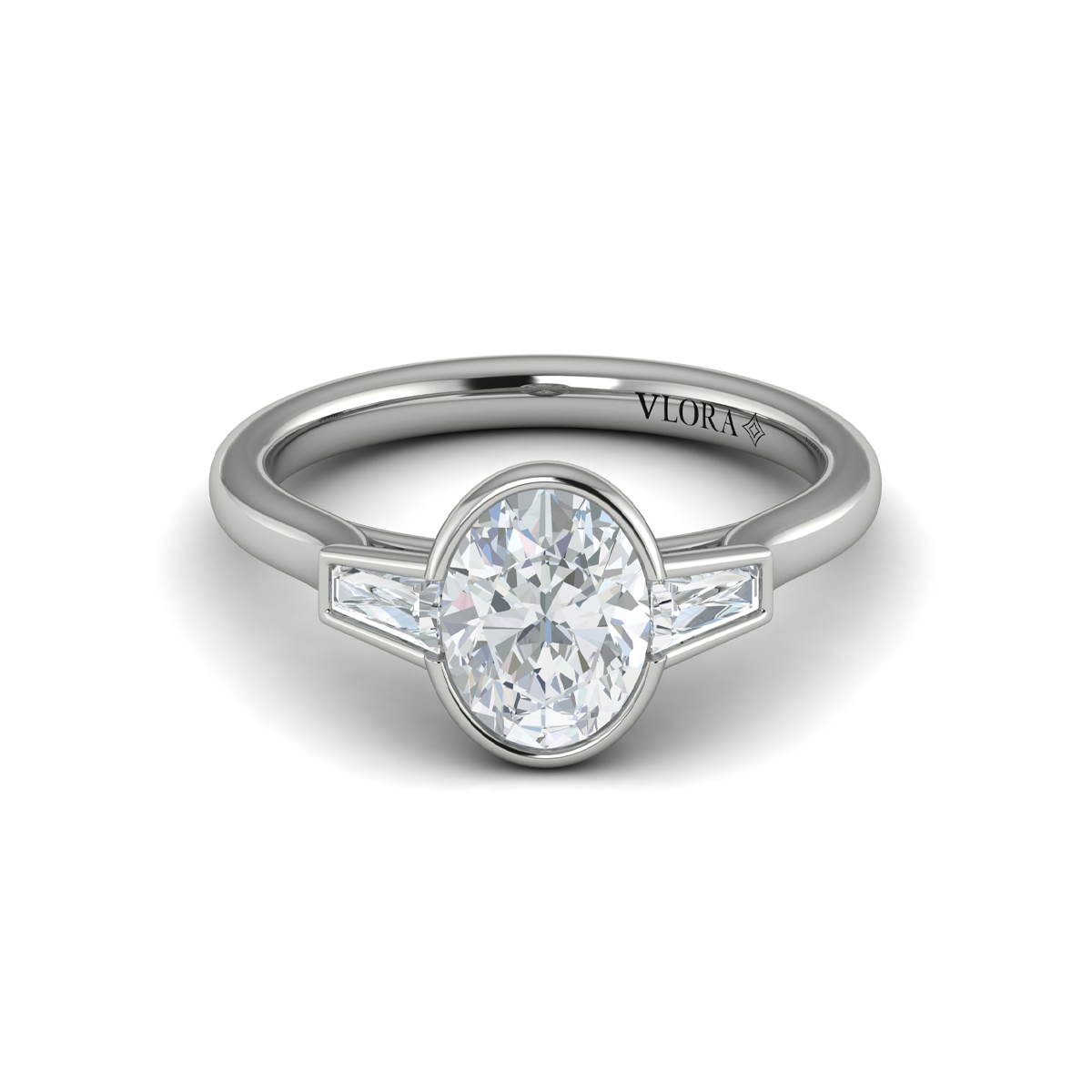 Modern Trio Oval Bezel Engagement Ring