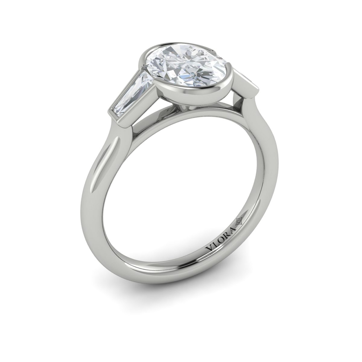 Modern Trio Oval Bezel Engagement Ring