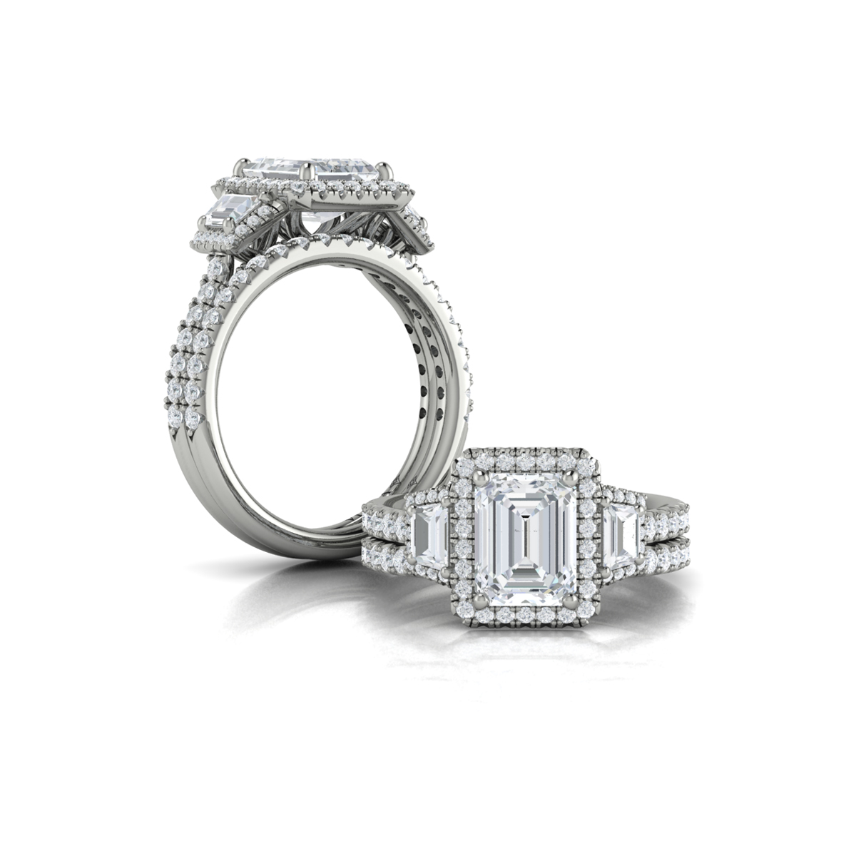 Matching Band for Trio Emerald Cut Halo Engagement Ring