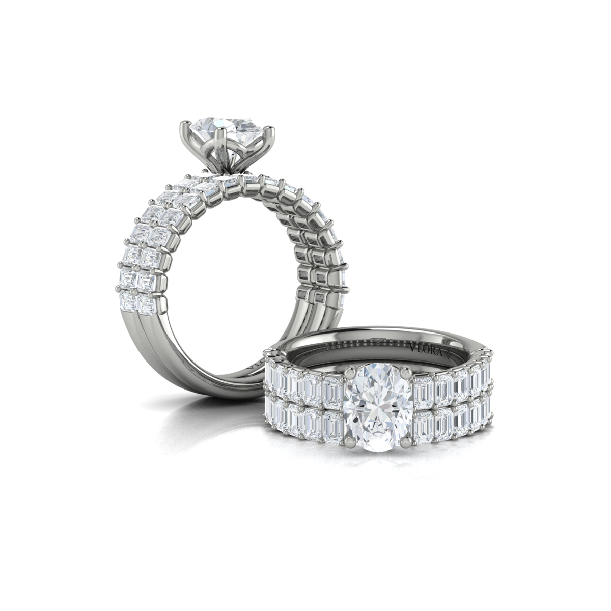 Matching Band for Eterna Oval Engagement Ring with Emerald Cut Band