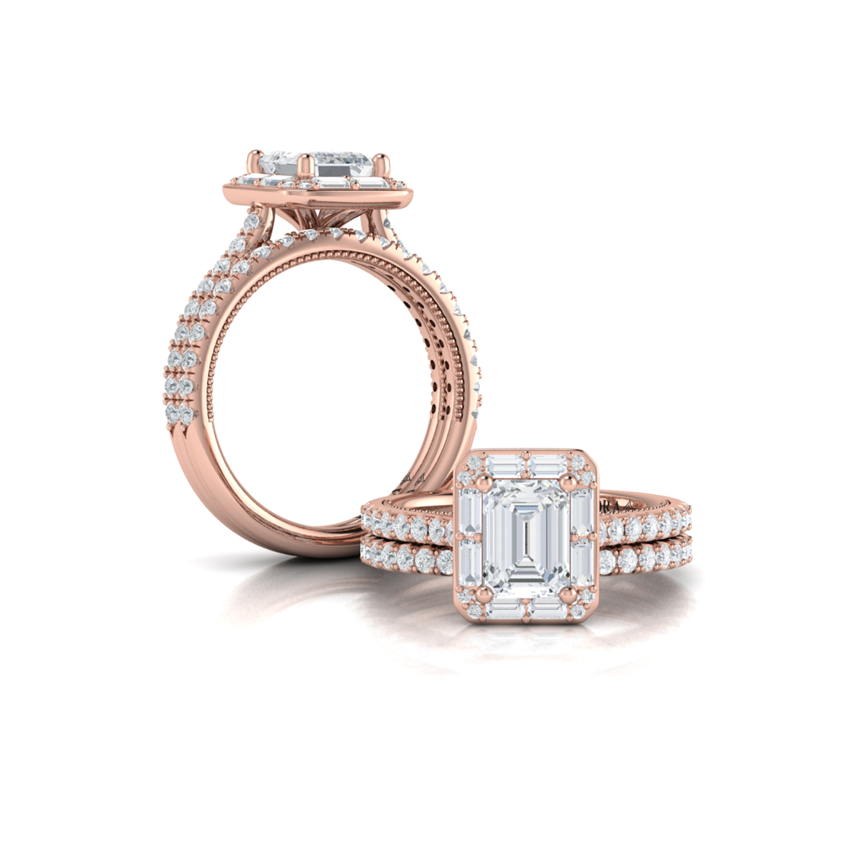 Matching Band for Deco Elegance Emerald Cut Halo Engagement Ring
