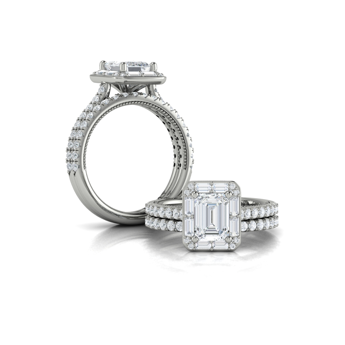 Matching Band for Deco Elegance Emerald Cut Halo Engagement Ring