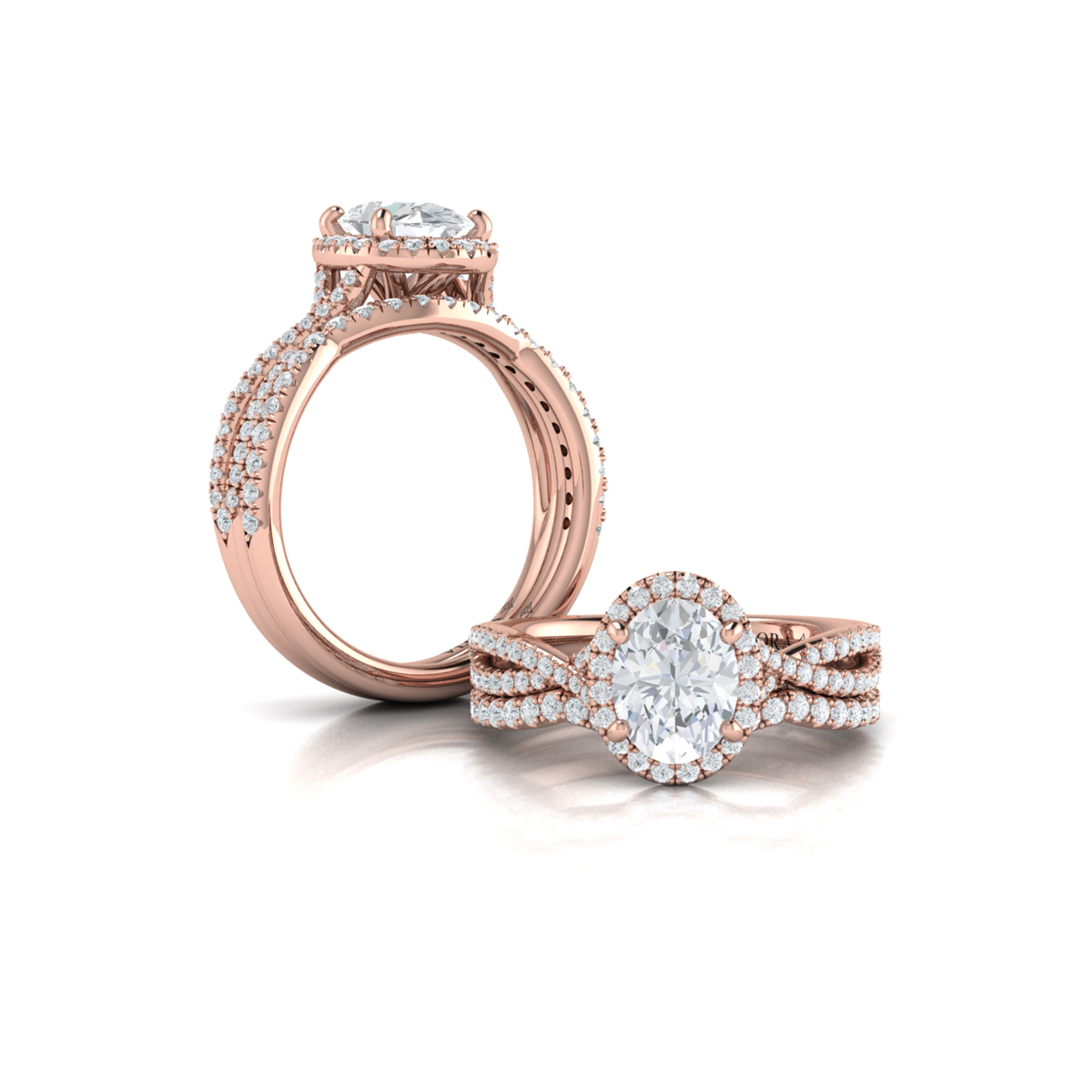 Entwined Oval Halo Matching Wedding Band