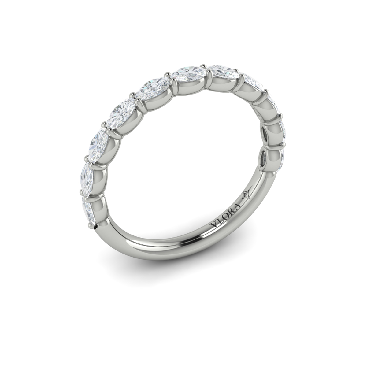 Graceful Oval Shared Prong Stackable Band