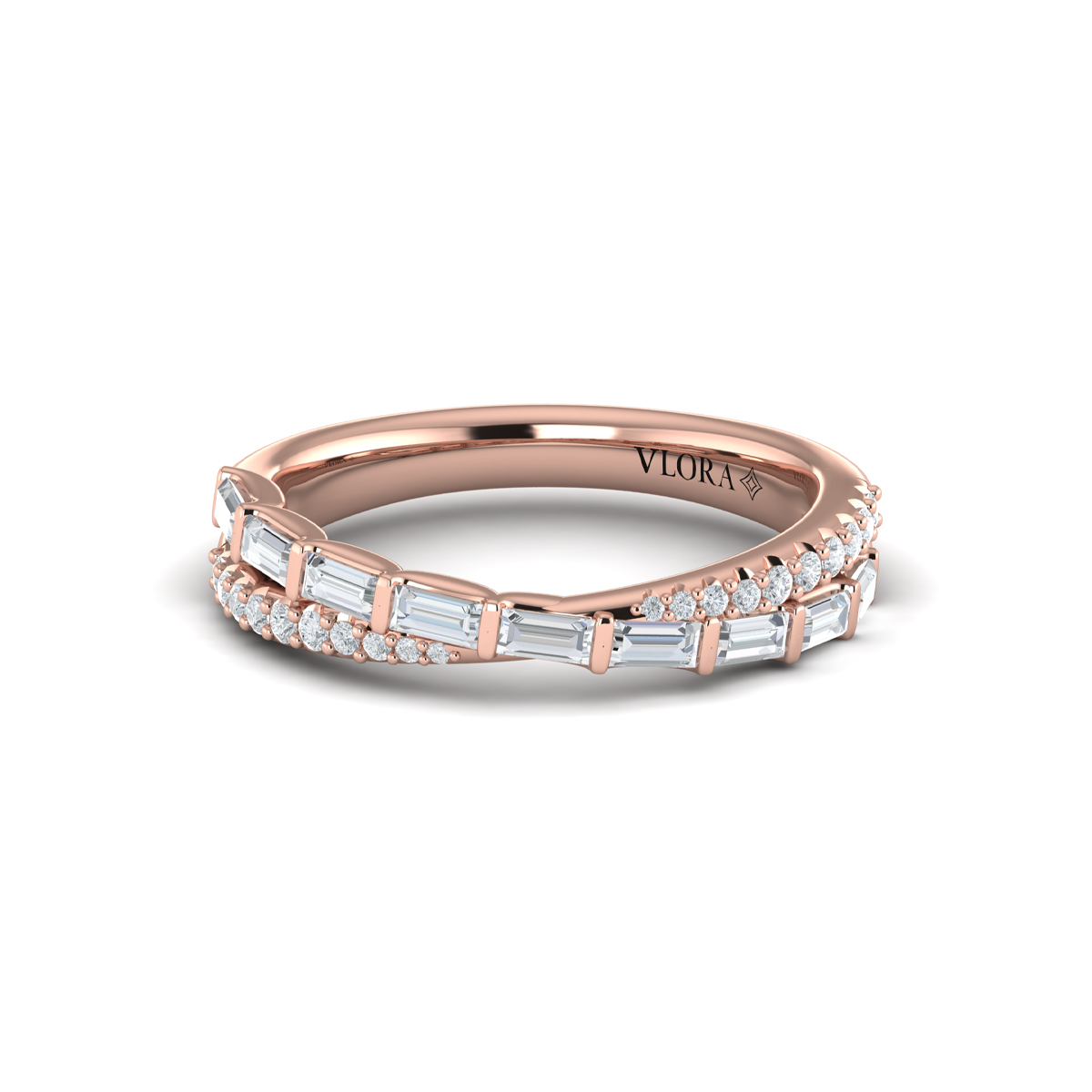 Crossed Baguette and Round Stackable Band