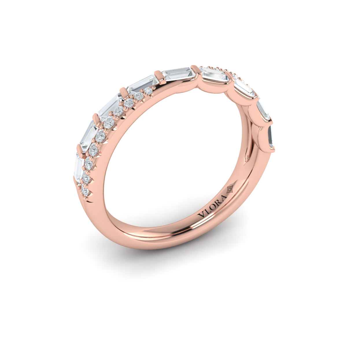 Crossed Baguette and Round Stackable Band