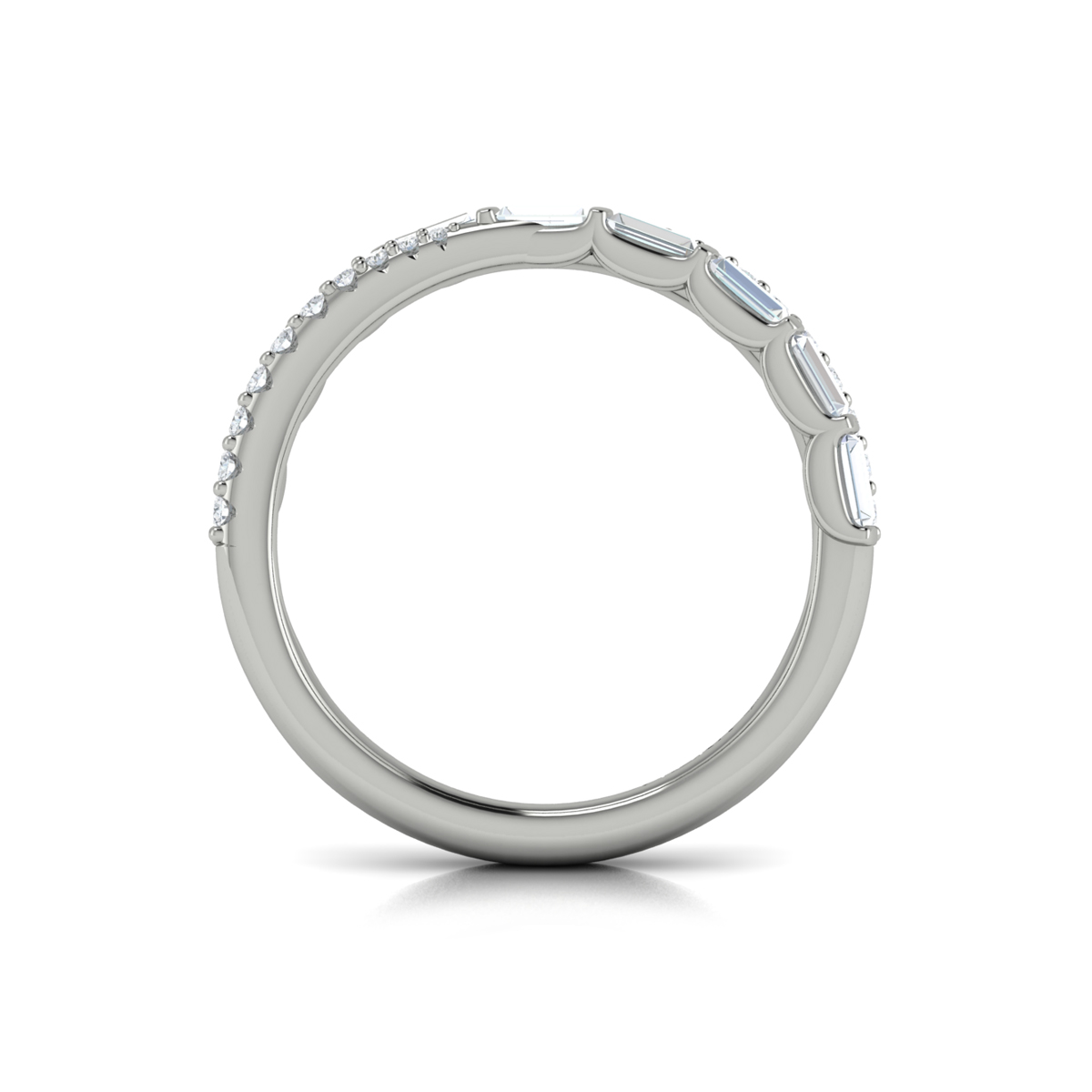 Crossed Baguette and Round Stackable Band