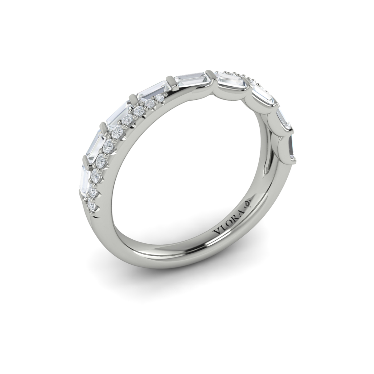 Crossed Baguette and Round Stackable Band
