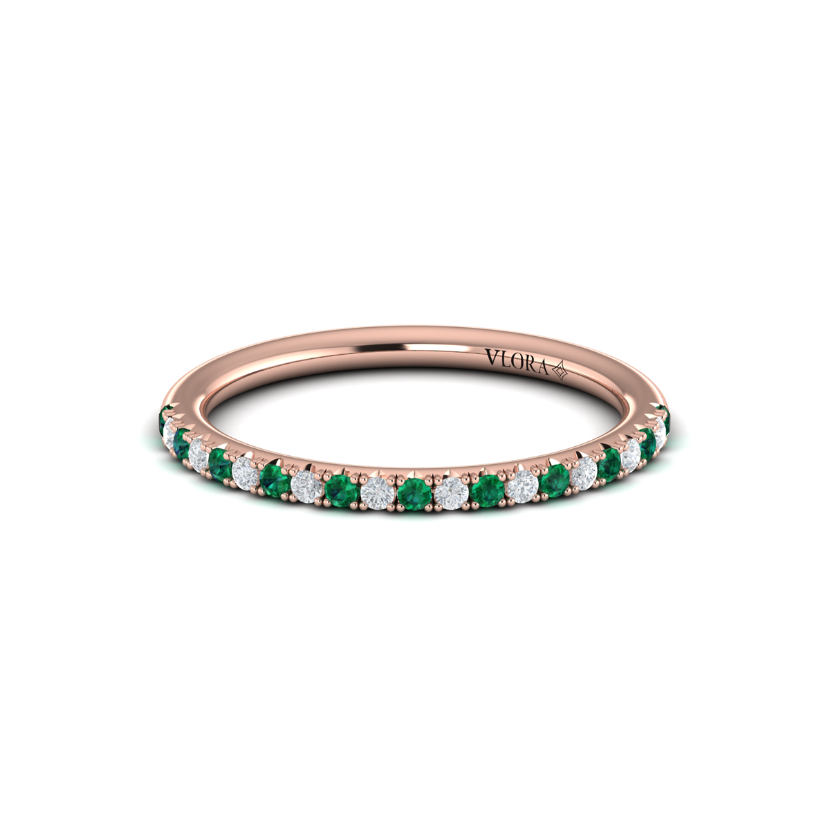 Slim Emerald and Diamond Stackable Band