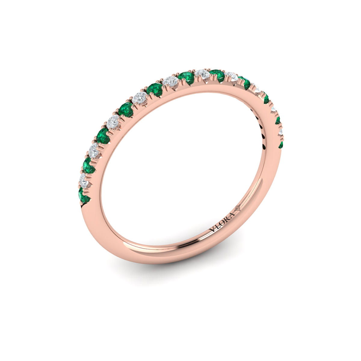 Slim Emerald and Diamond Stackable Band