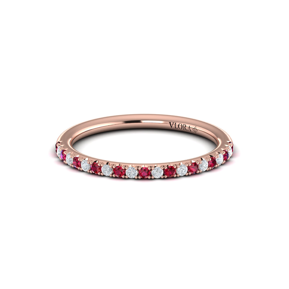 Slim Ruby and Diamond Stackable Band