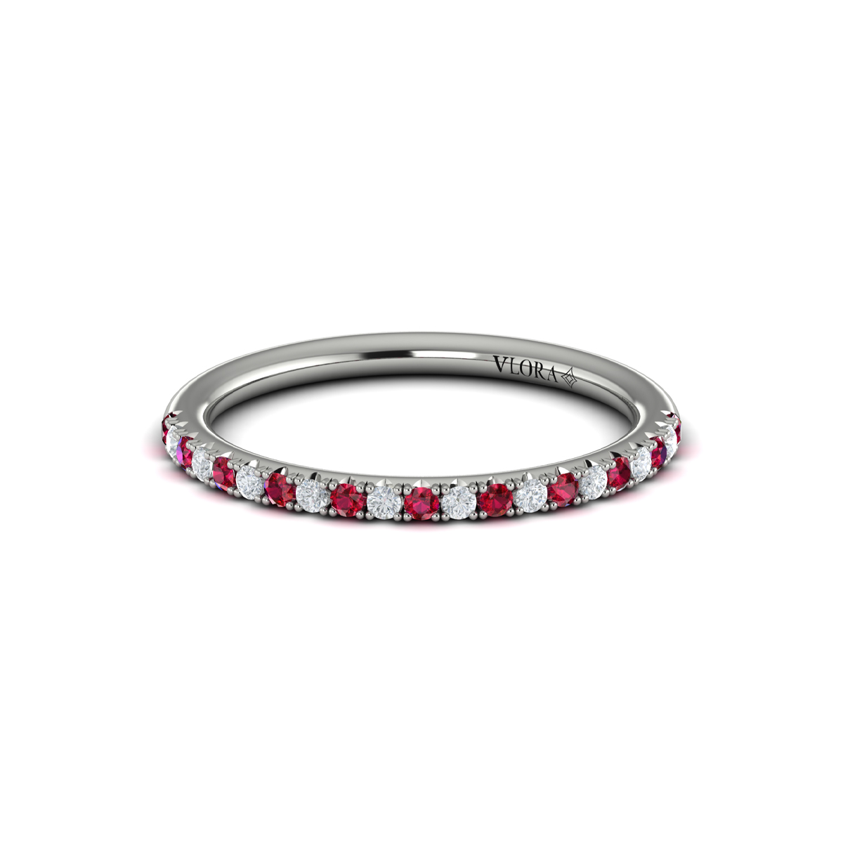 Slim Ruby and Diamond Stackable Band